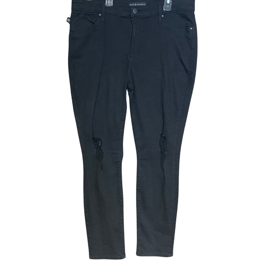 Rock and Republic women’s black denim jeans soft stretch distressed goth size 18